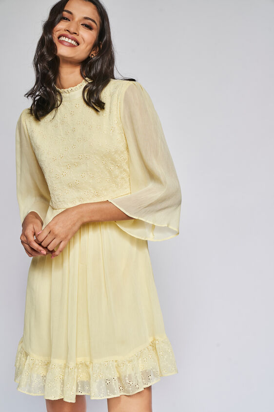 Yellow Solid Straight Dress, Yellow, image 3